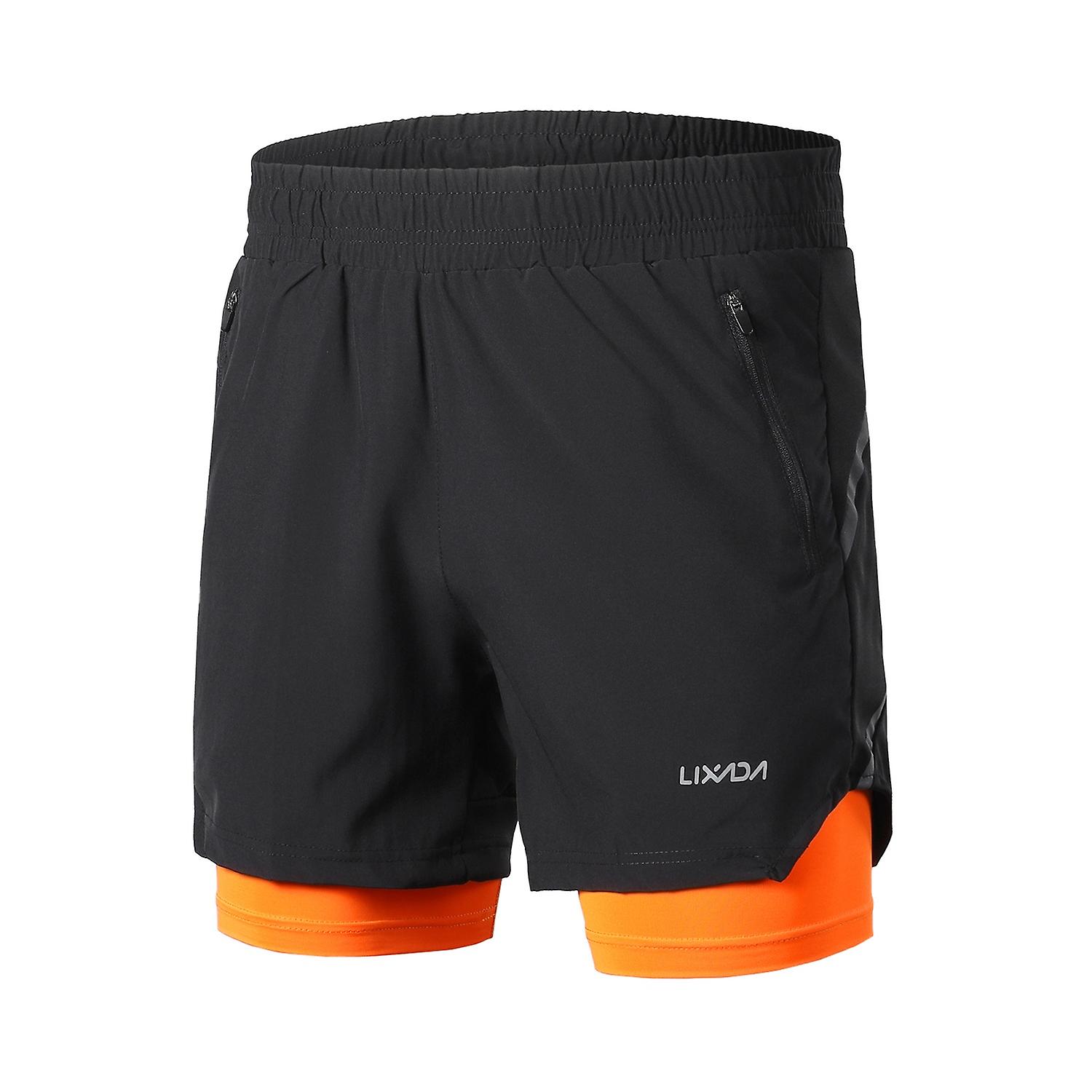 Lixada Men 2 in 1 Running Shorts Quick Drying Breathable Active Training Exercise Jogging Marathon C