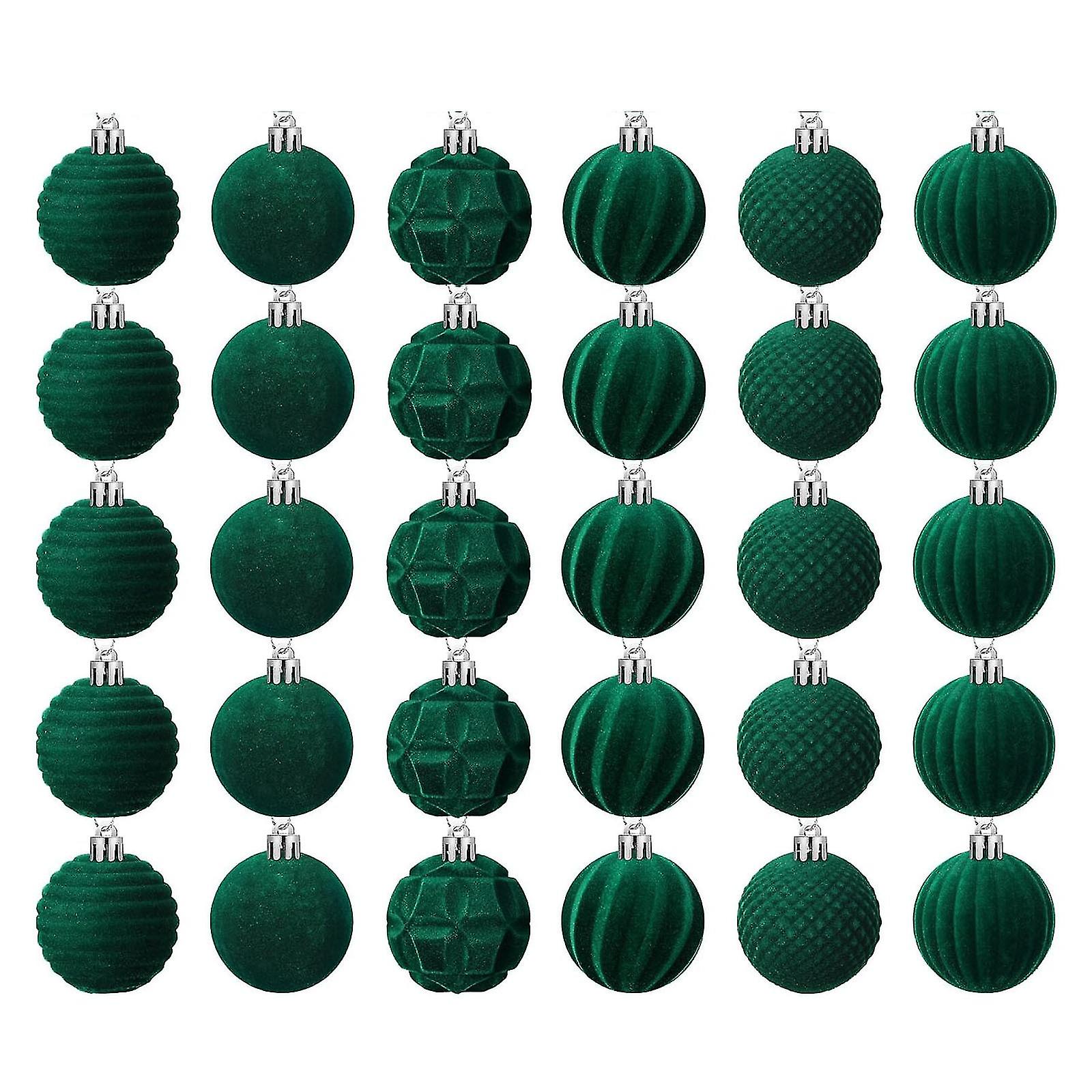 Dekoracje świąteczne 2023 Aksamitne ozdoby świąteczne Zielone flokowane ozdoby świąteczne na choinkę Plastikowe kulki Xmas Dekoracyjne ozdoby wiszące