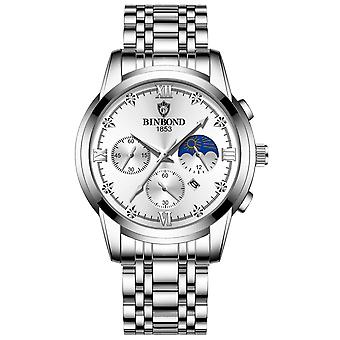 BINBOND B3591 Quartz Watch, Color: White Steel-White White Steel-White