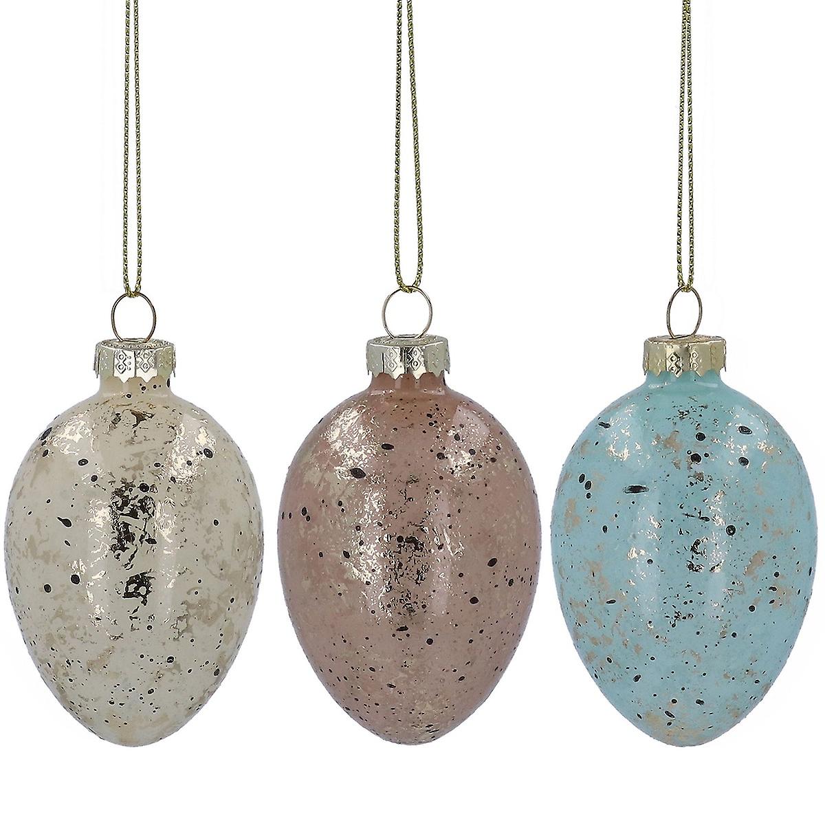 Gisela Graham Set of 3 Glass Speckled Egg Easter Decorations