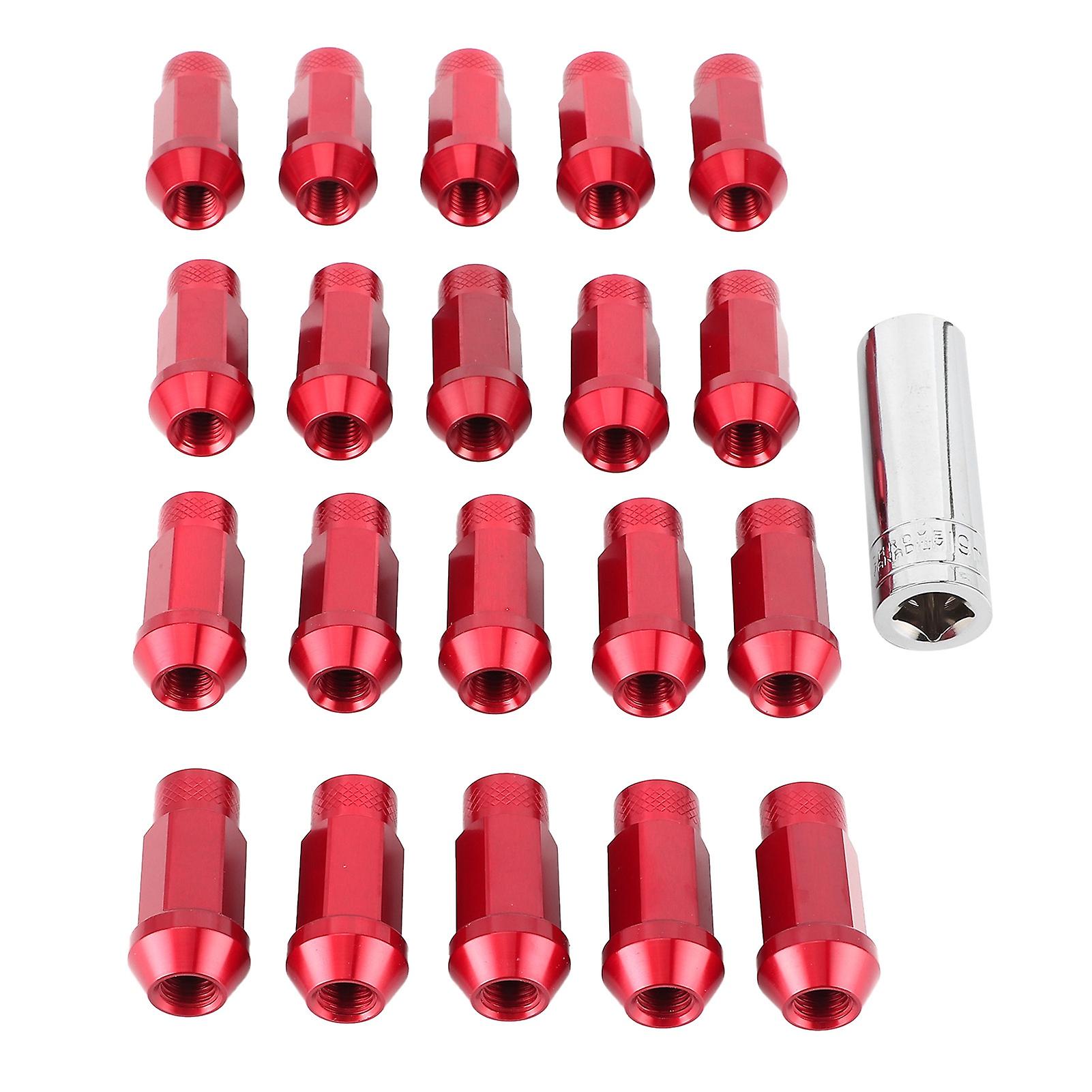 20Pcs 50mm Wheel Lug Hub Nuts Universal M12x1.5 Thread Aluminium Alloy W/Mounting SocketRed