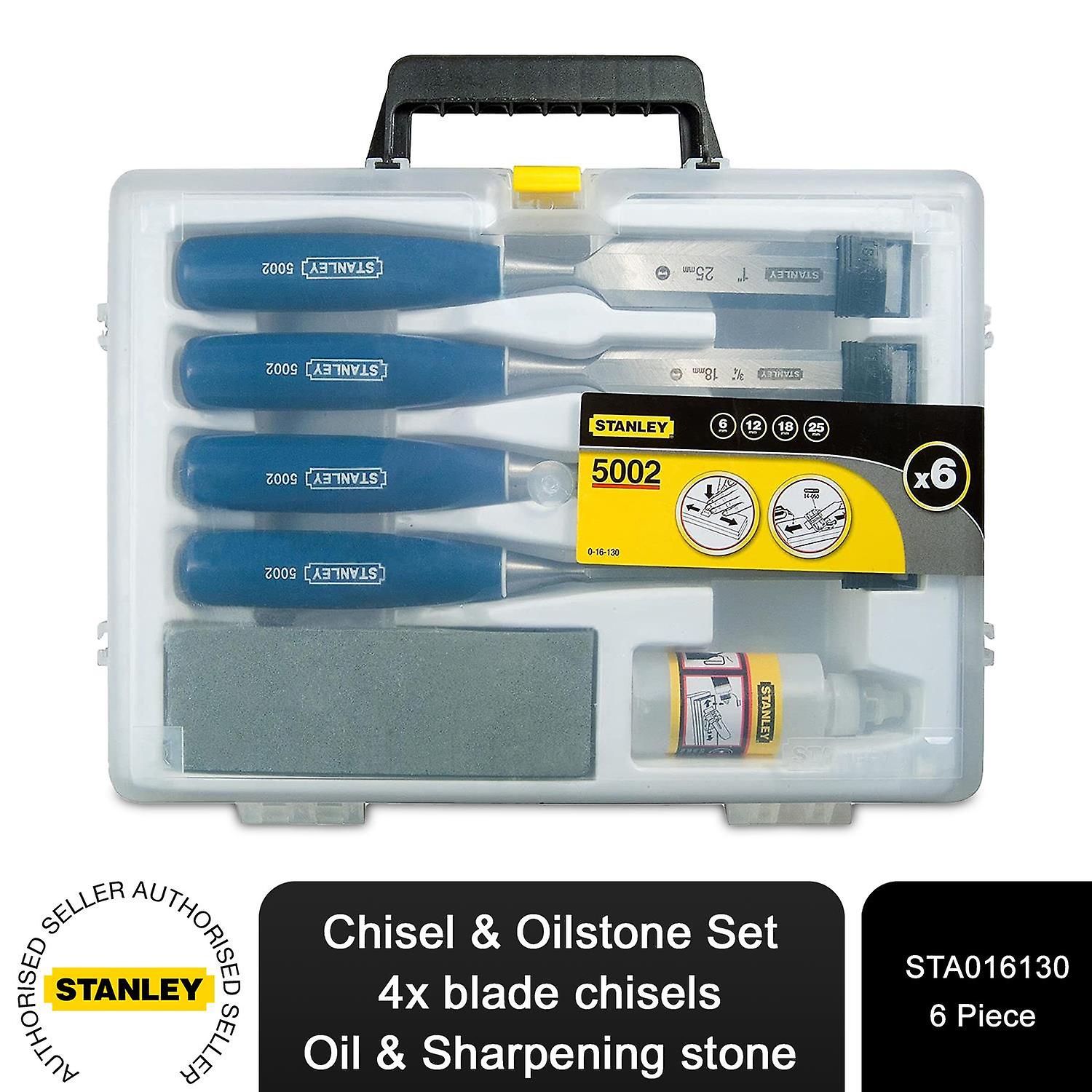 STANLEY 5002 B/E CHISEL SET 4PC + OILSTONE