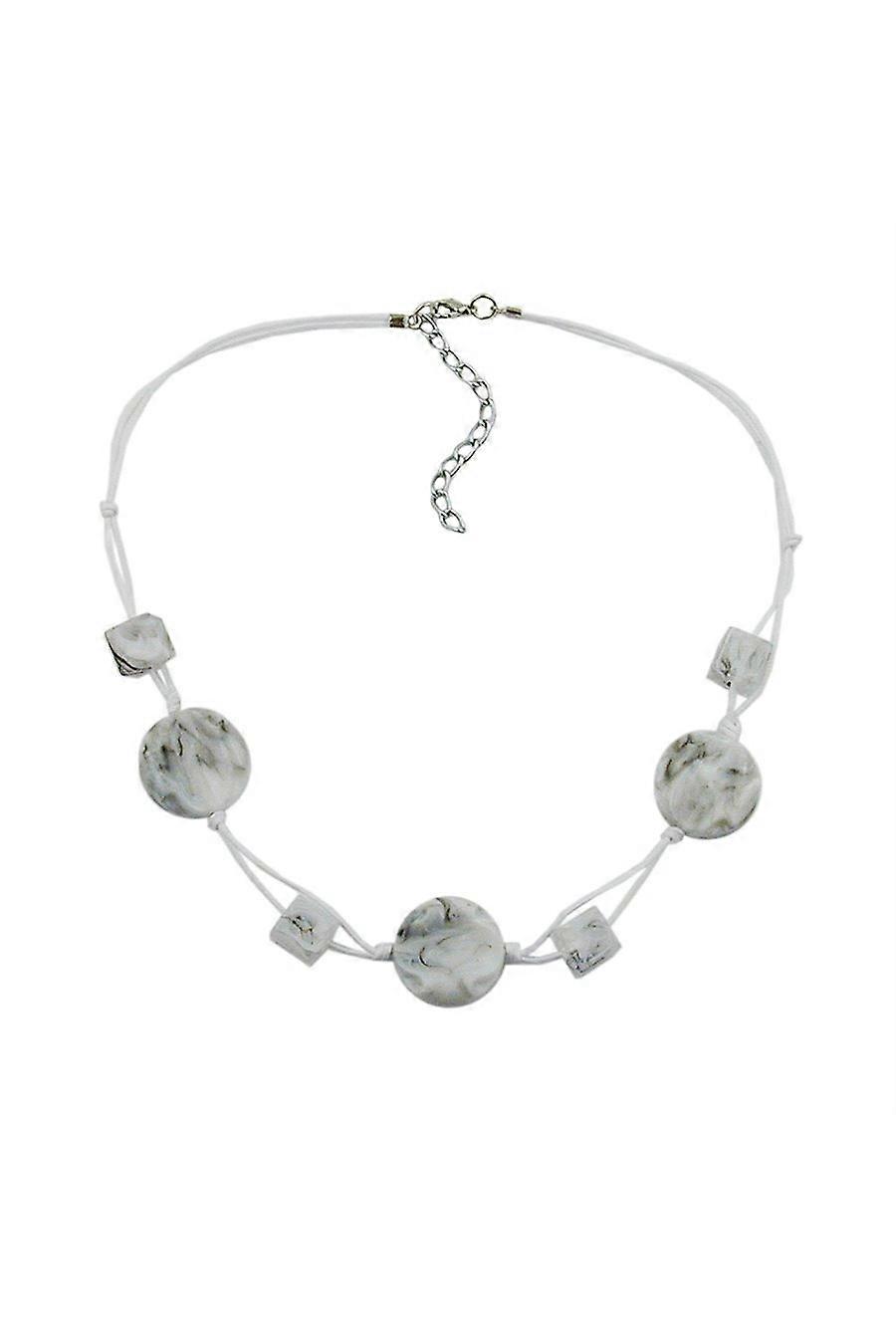 Necklace White Marbled Beads Two-fold Cord - Gl00530