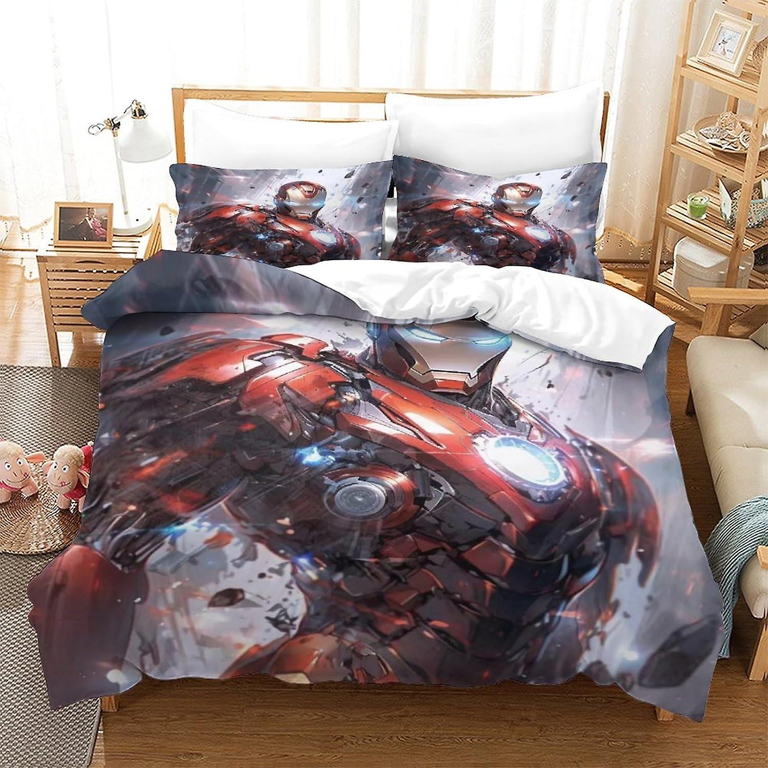 EKENOZ Bedding Set Cover Iron Man Duvet Cover 3D Bedspread 3 Pcs Superhero Quilt Cover with Zipper Closure Soft Microfiber for Kids Children Double