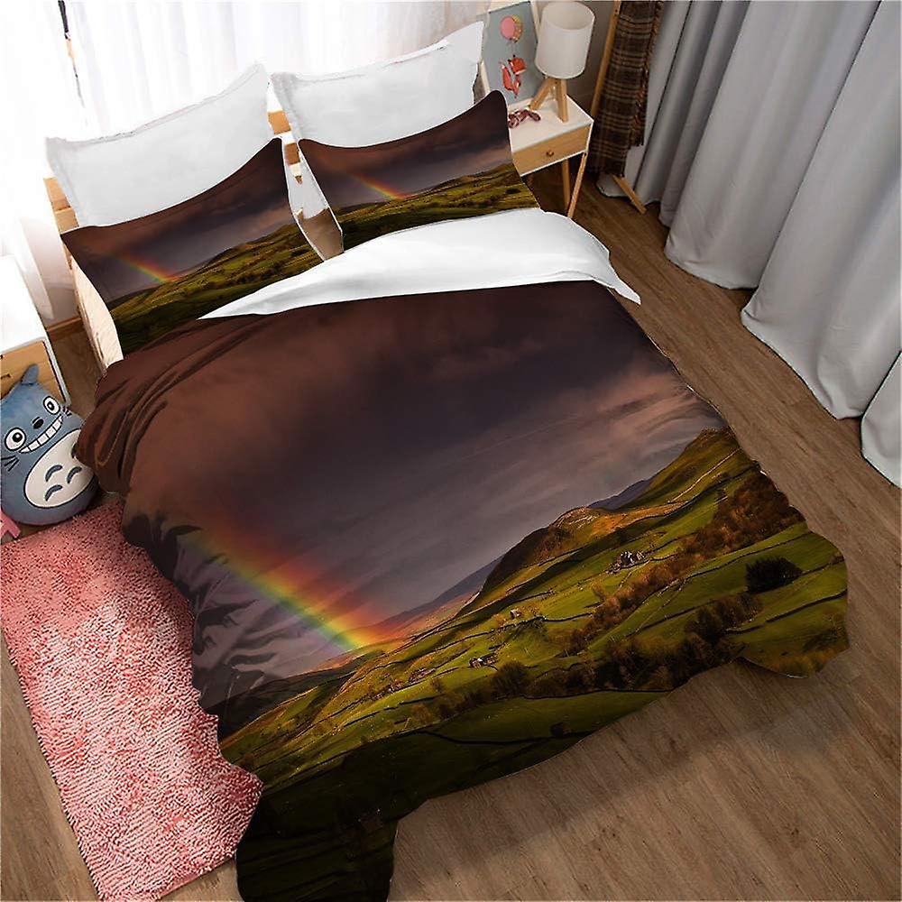 Biancheria da letto 135X200 Microfibra 3 Pezzi - Set Copripiumino con Arcobaleno, Copripiumini morbidi e soffici con cerniera e 2 Federe colore 05)
