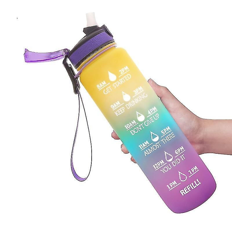1000ml Sports Water Bottle with Motivational Time Marker & Straw, Leak-proof Drink Bottle with BPA F