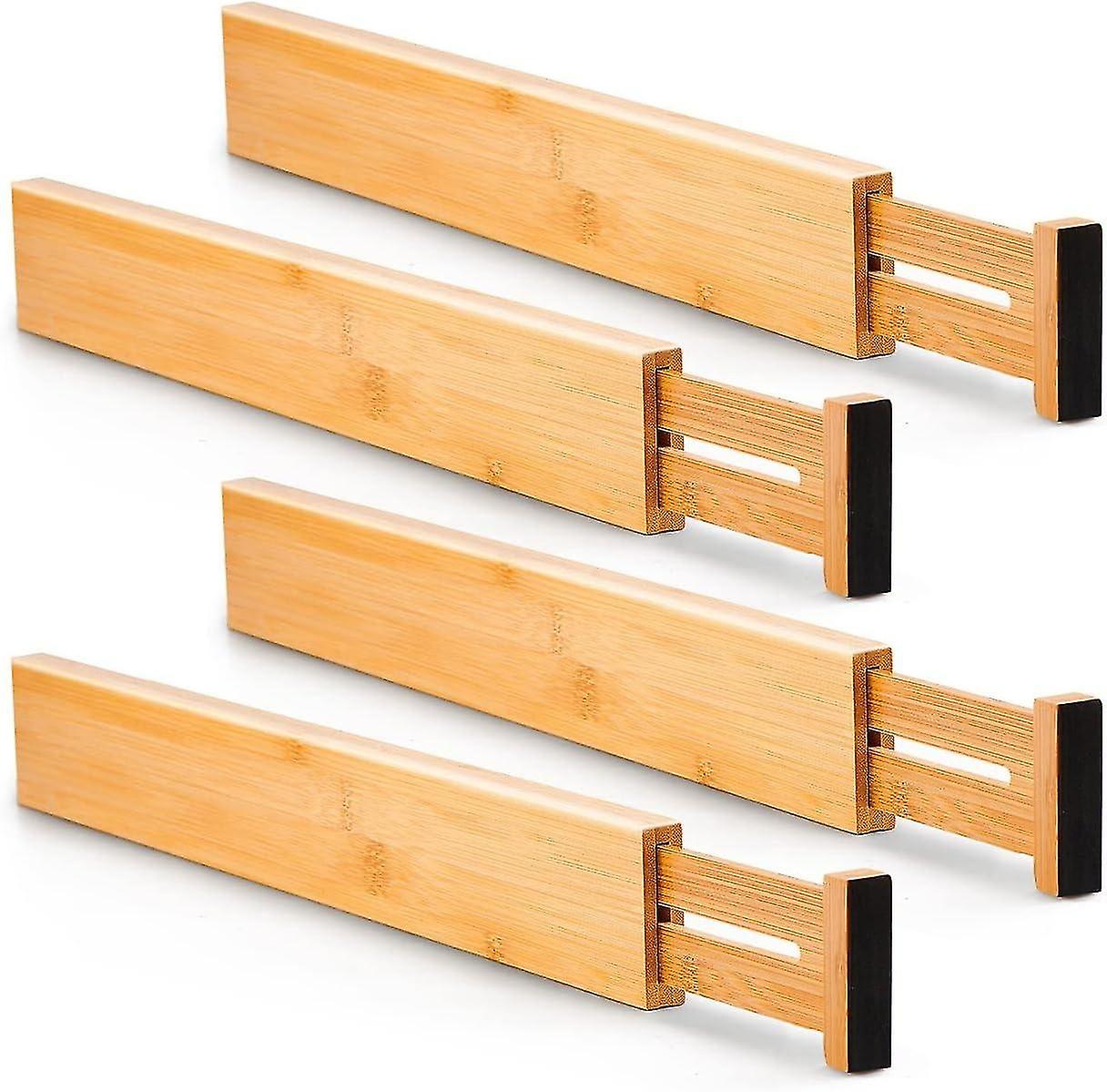 Bamboo Kitchen Drawer Dividers (Set of 4) Adjustable Drawer Organizers, Spring Loaded, Kitchen, Bedr