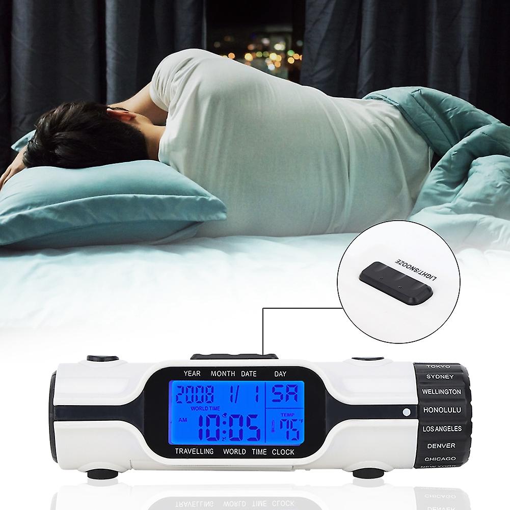3 in 1 Electronic Flashlight Digital Alarm Clock Thermometer with World Time Backlight Display