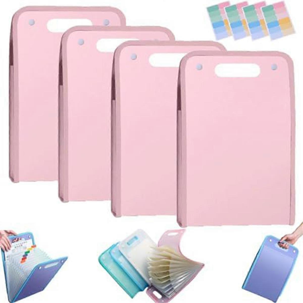 4PCS Extended Waterproof Folder, Vertical File Manager with Handle 13 Pocket A4 Multi-Page Portable Office Folders D