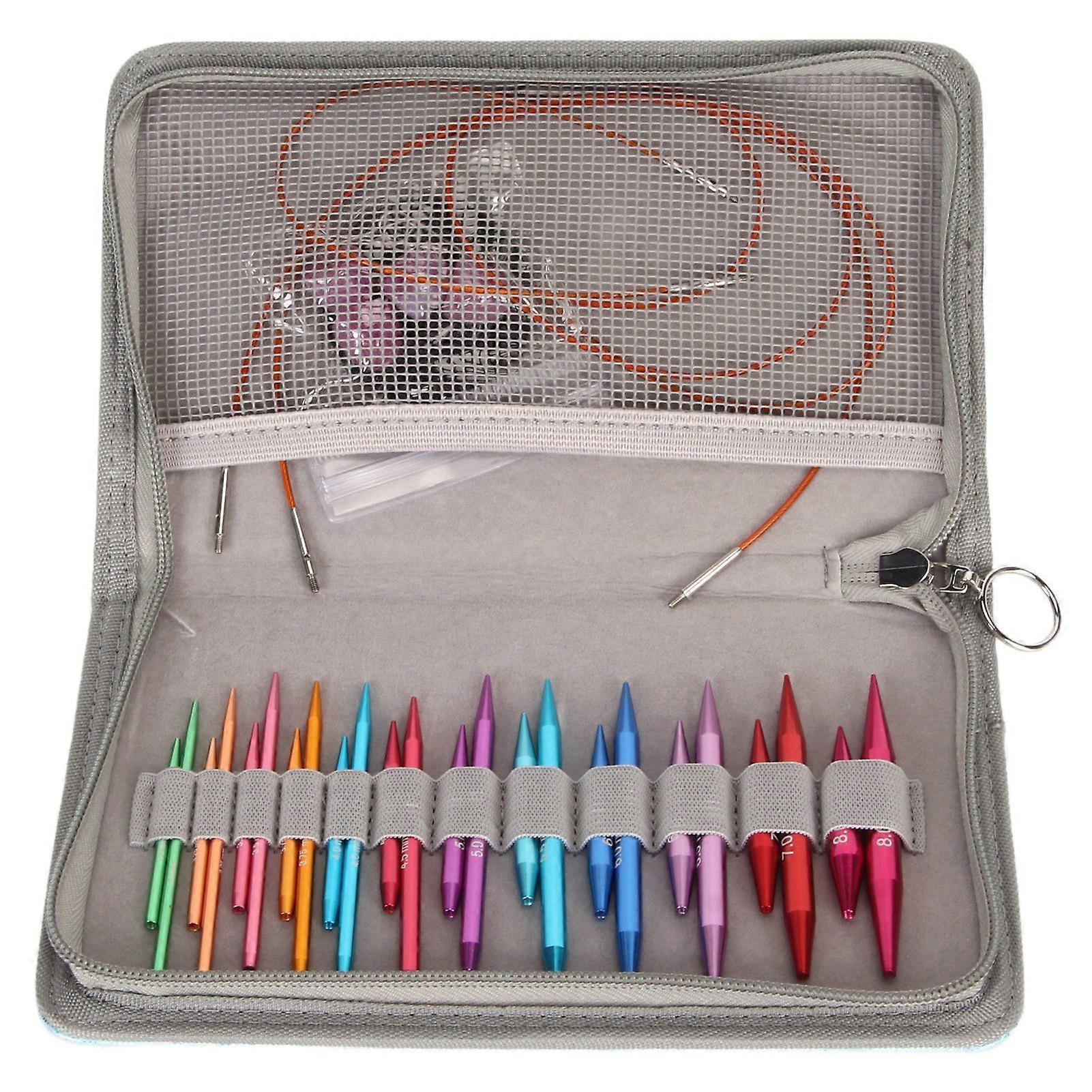Circular Knitting Needle Set 3 to 8mm Interchangeable Assorted Colors Circular Needle Set with Storage Bag for Craft