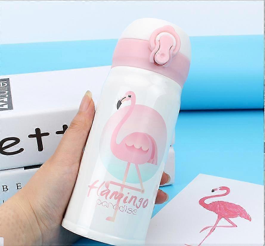 Thermoses 500ml Thermocup Bouncing Cover Bottle Vacuum Flask Flamingo Pattern Thermal Mug Thermos Cup White