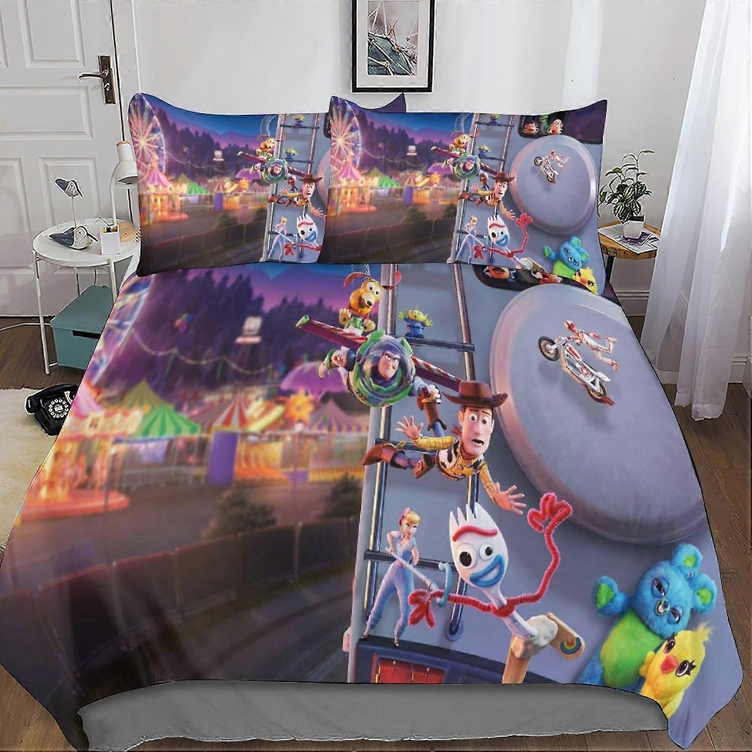 Toy Story Duvet Cover 3D Printed 3 Piece Microfiber Bedding Set, Duvet Cover Set with Zipper Closure and Pillowcases Adults Kids Girls Double