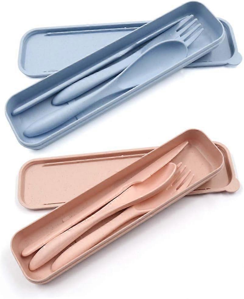 4 portable plastic travel tableware sets, with camping and picnic shell, reusable spoon and fork sets, used for outdoor tableware, environmental prote