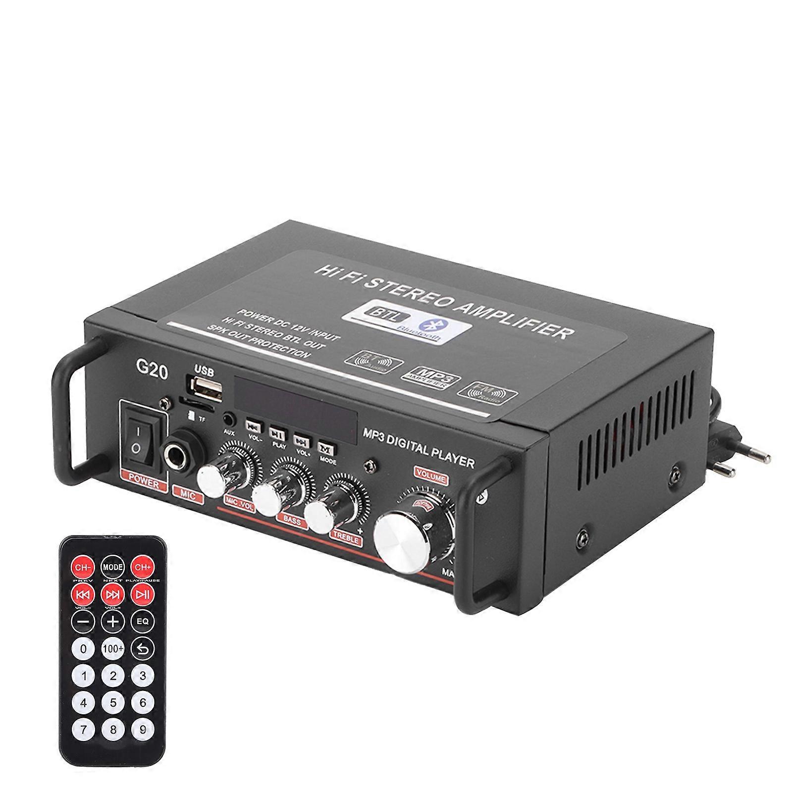 Amplificateur de puissance 2 canaux Mini Bluetooth USB/FM Smart Digital avec télécommande Prise UE 220V YEMAA