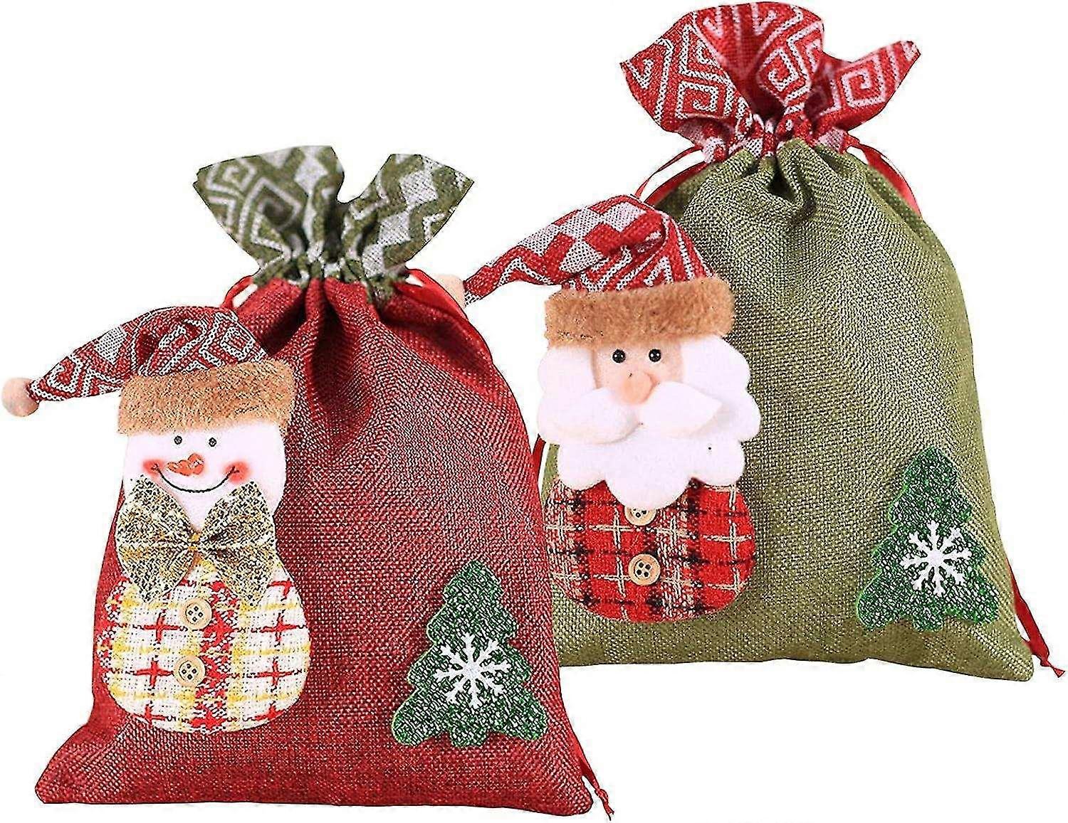 2pcs Santa And Snowman Designs Drawstring Gift Bags
