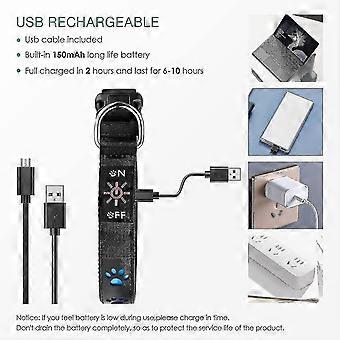 Upgraded Led Dog Collar, Extra Bright Usb Rechargeable [7 Modes] Light Up Dog Collar, Leather And Nylon, Weatherproof, Makes Your Dog Visible And Safe