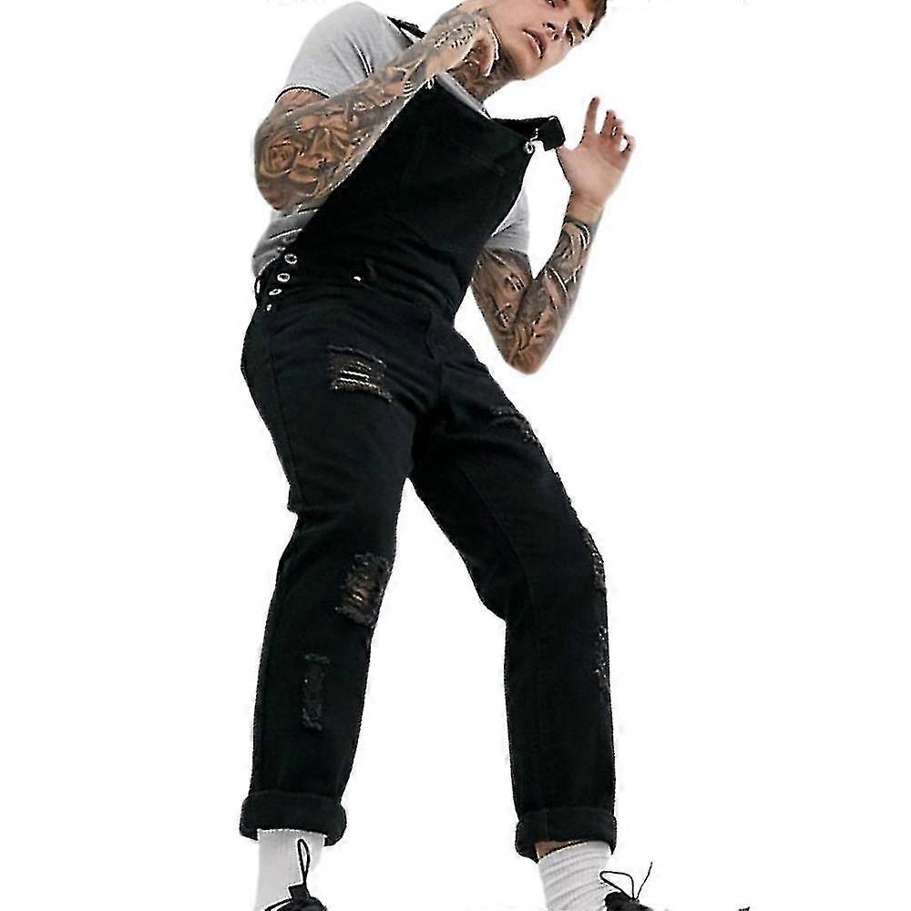 Herren Zerrissene Denim-Latzhose Overalls Jeans