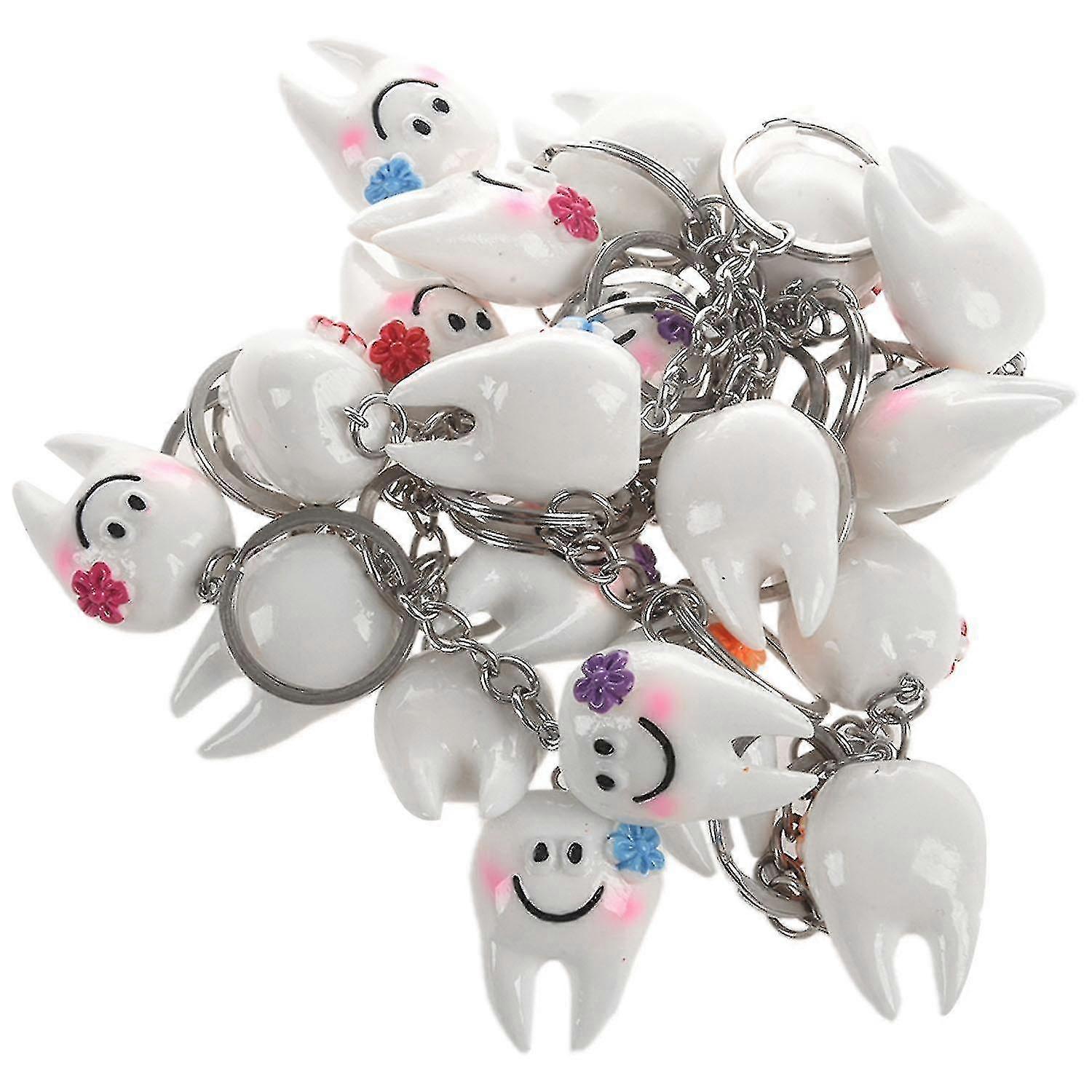 20 Pcs Keychain Key Ring Hang Tooth Shape Cute Dental Gift