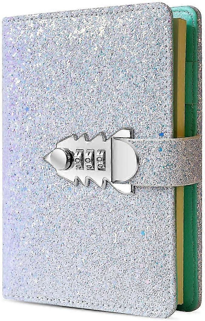 sunrain digital password journal with lock retro privacy diary with combination lock leather binder notebook locking journal diary(blue)