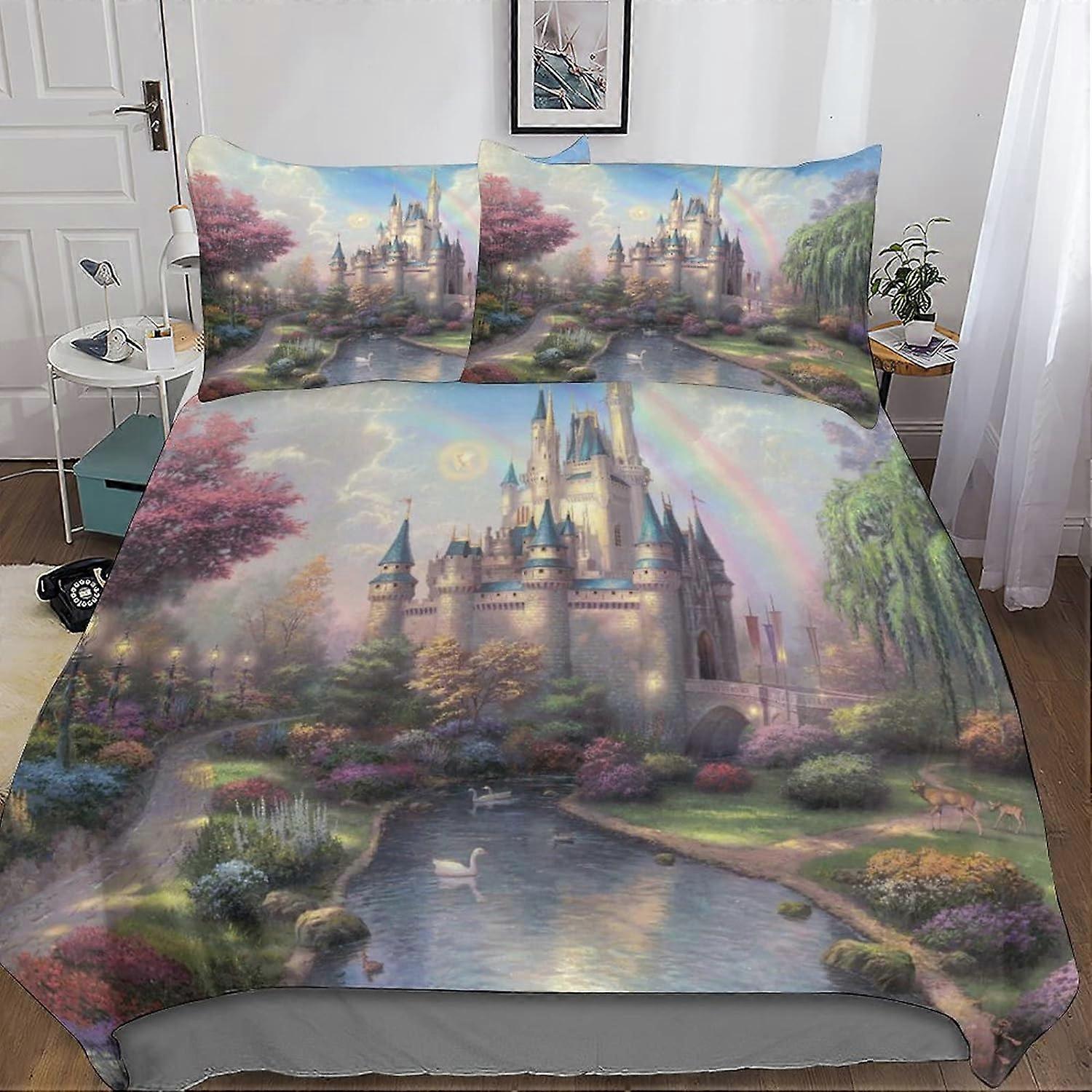 Medieval Castle Bedding Set Bedding Set for Adults and Children D-Fortress Print Pattern Soft Microfiber Duvet Cover with Pillowcases Piece  135*200 C