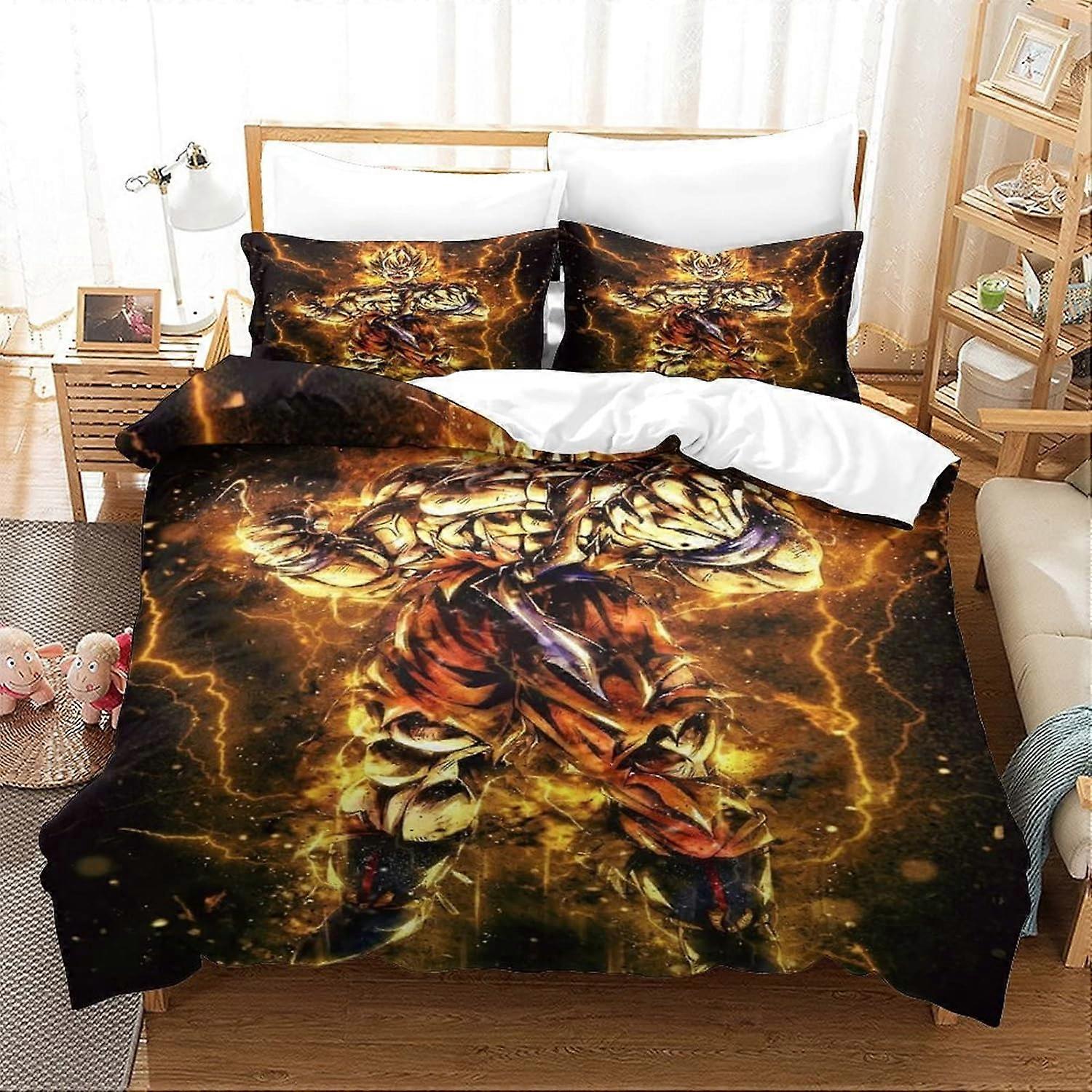 Goku Bedding D غطاء لحاف مطبوع غطاء لحاف قسم أنيمي مع إغلاق سحاب ، قطع فراش ناعمة من الألياف الدقيقة Kingx