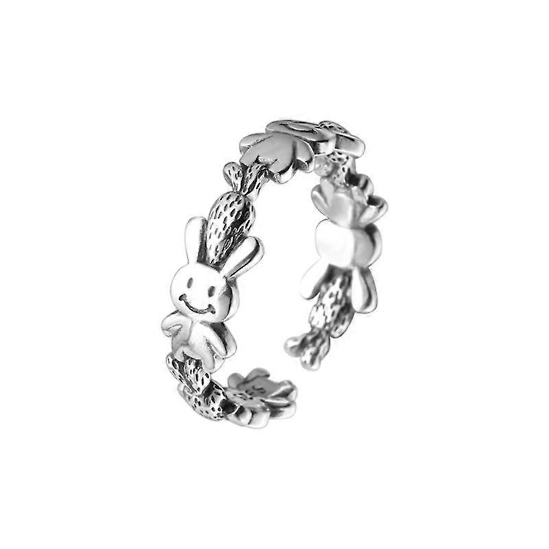 925 sterling silver retro rabbit ring for women simple carrot rabbit sweet childlike opening adjustable ring