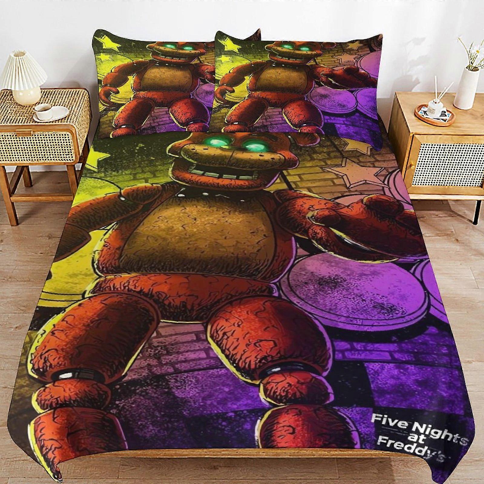 x248 Fem nätter på Freddy&#x27; s FNAF Sängpåslakan Sängkläder i mikrofiber 3D-tryckta lätta 3-delade täcken, 1 påslakan och 2 piller