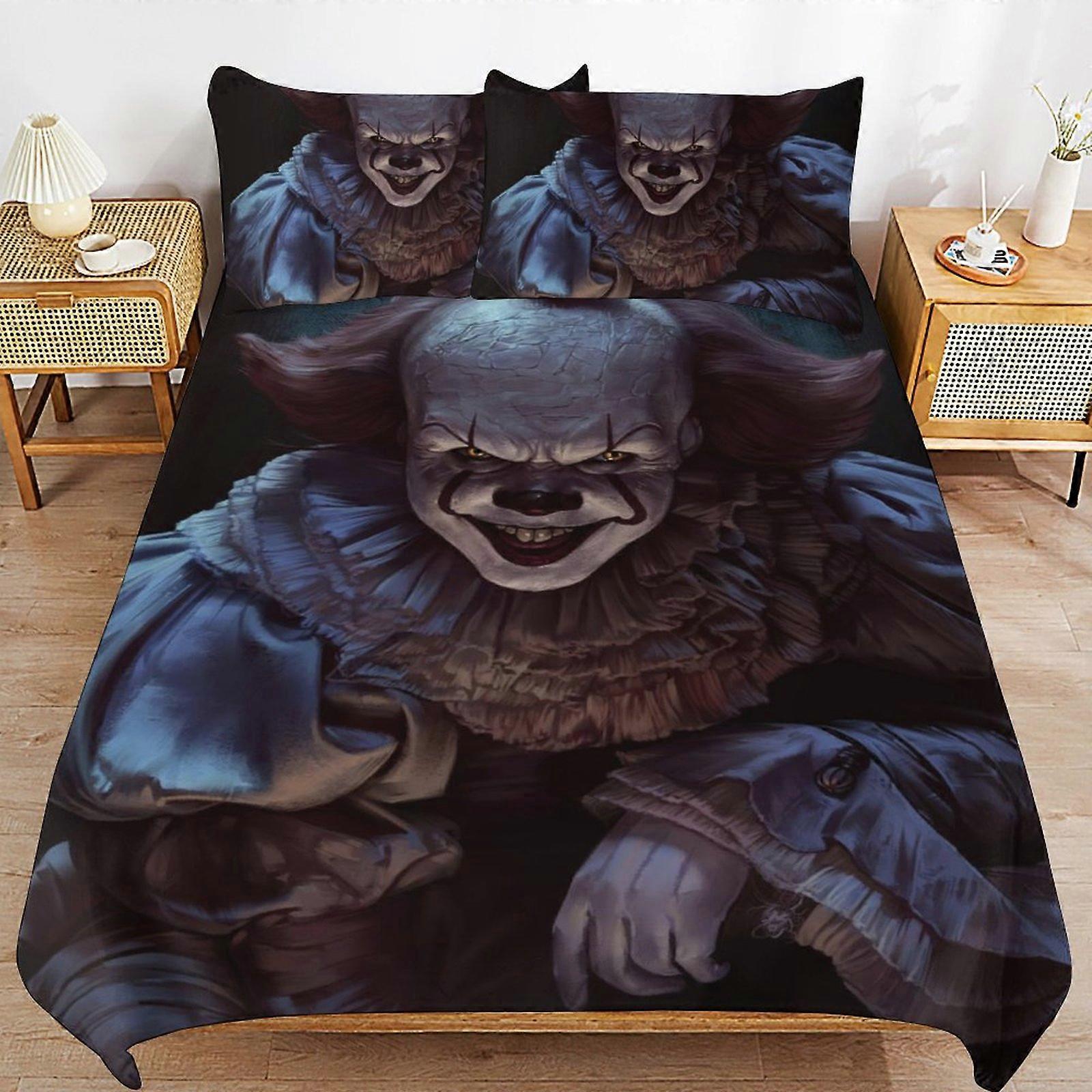 c576 Pennywise طقم مفروشات غطاء لحاف مريح وخفيف الوزن مفروشات كرتونية 3 قطع طقم سرير مزدوج (1 غطاء لحاف و 2 غطاء وسادة) hn1159