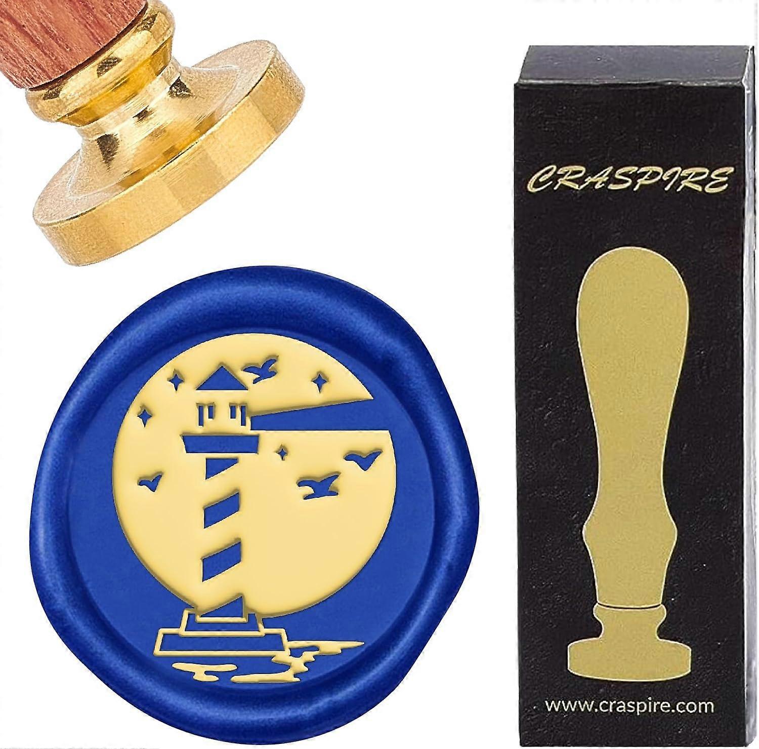 Lighthouse Wax Seal Stamp Moon Vintage Removable Brass Sealing Stamp Heads 25mm with Wooden Handle for Wedding Party Christmas Envelopes Invitations G