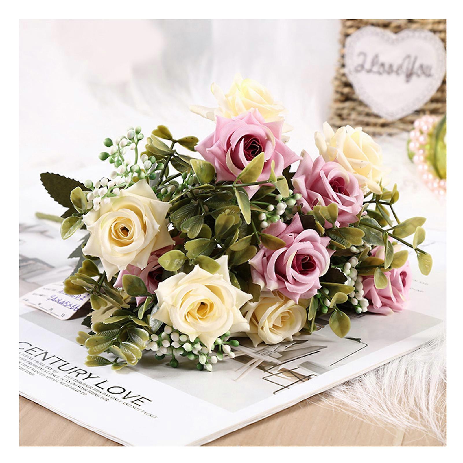 Artificial Burgundy Rose Bouquets DIY Wedding Bouquets Centerpieces for Holiday Home Party Dcor