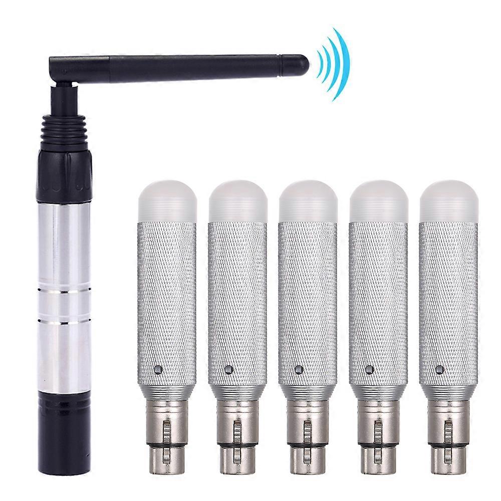 DMX512 2.4G ISM Wireless Transmitter + 5pcs Receivers Built-in Rechargeable Batterys 800m Long Visible Transmission Distance for LEDs Stage Party Ligh