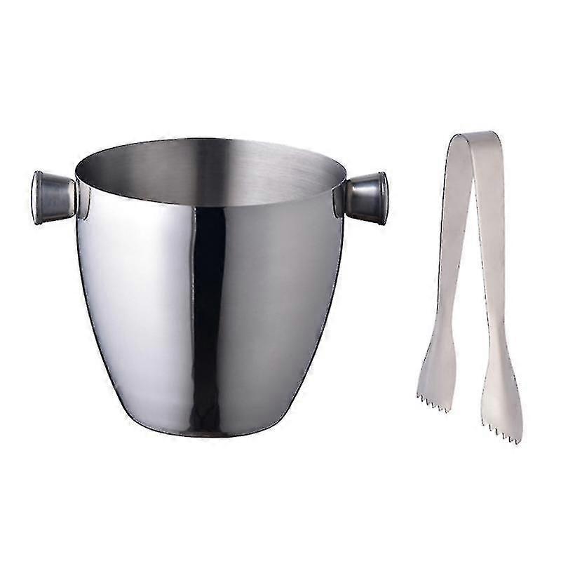 1pc Stainless Steel Ice Bucket With Tong Portable Ice Chiller Cooler Ice Cube Container For Wine Champagne Beer (silver, 1.5l)