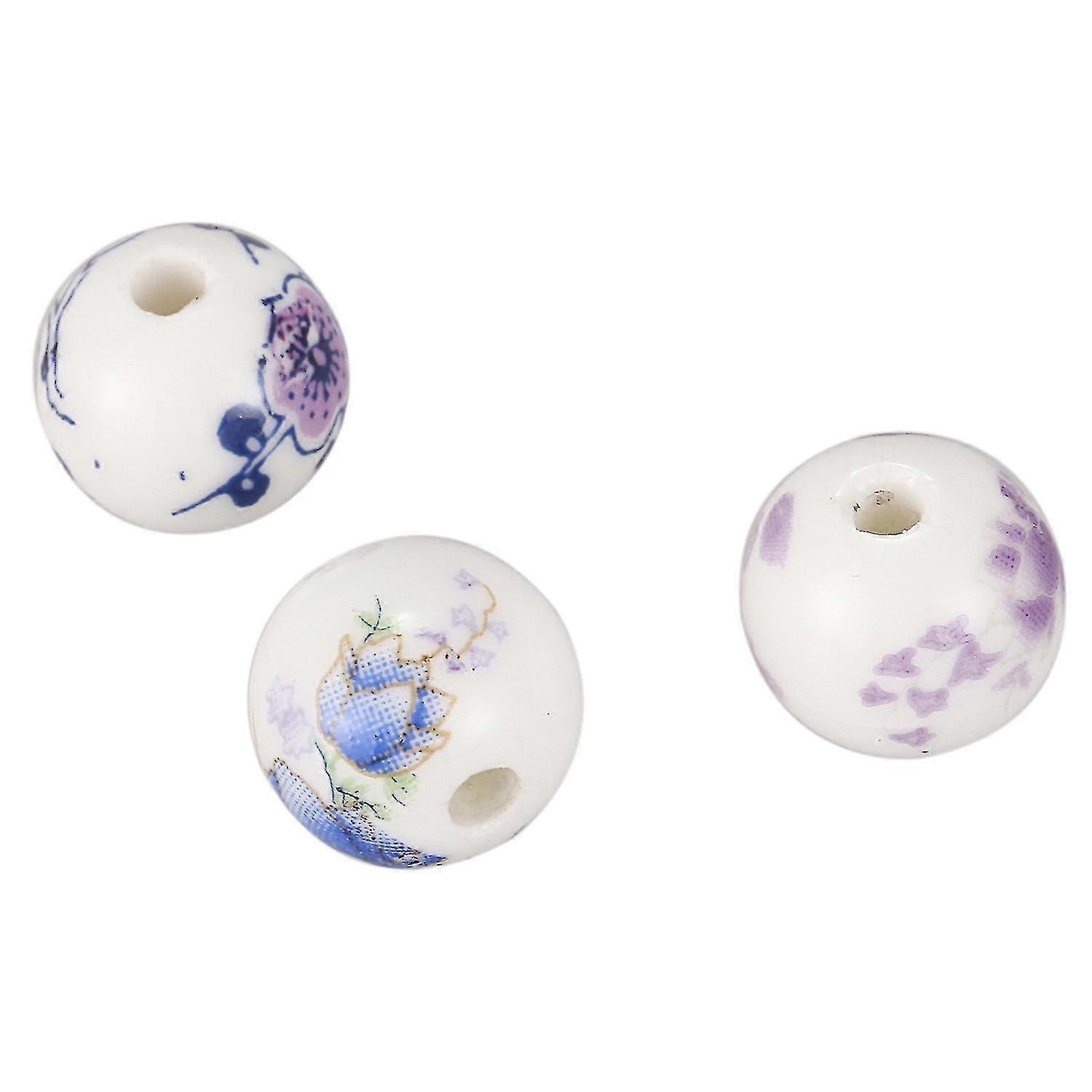 30pcs Mixed Flower Pattern Round Ceramic Beads 12mm(4/8")dia.