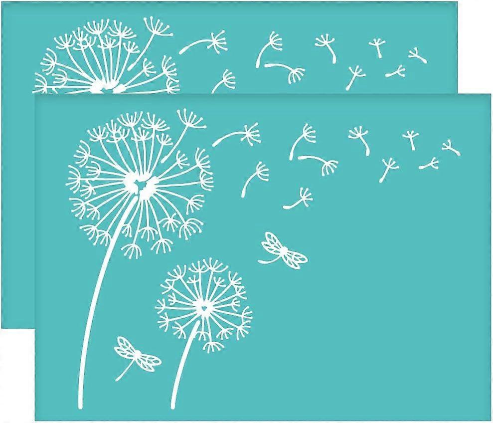 2Pcs Self-Adhesive Silk Screen Printing Stencil Dandelion Pattern Mesh Transfers Stencil Dragonfly Pattern Silk Screen Stencil for Painting on Wood DI