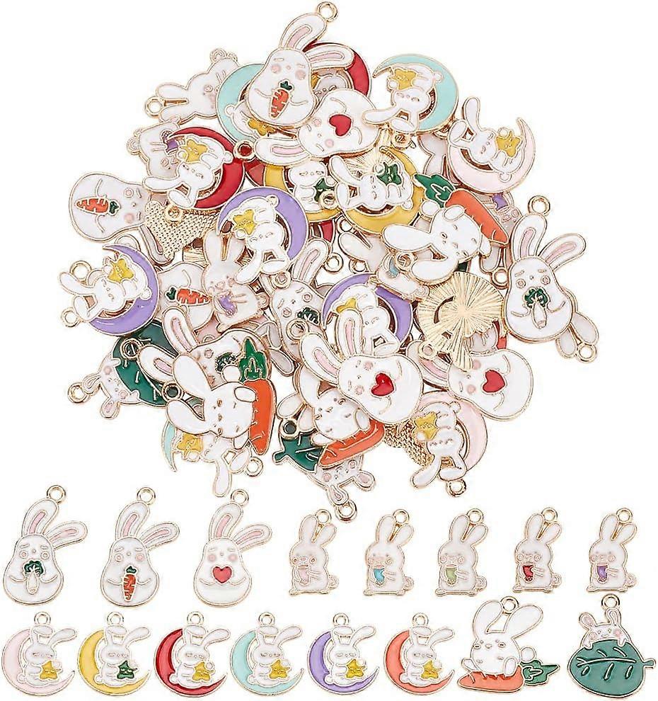 64Pcs 16 Style Rabbit Enamel Charms Bunny Carrot Pendants Rabbit with Cabbage Leaf Easter Theme Dangle Charms Pendant for Earrings Bracelet Necklace C
