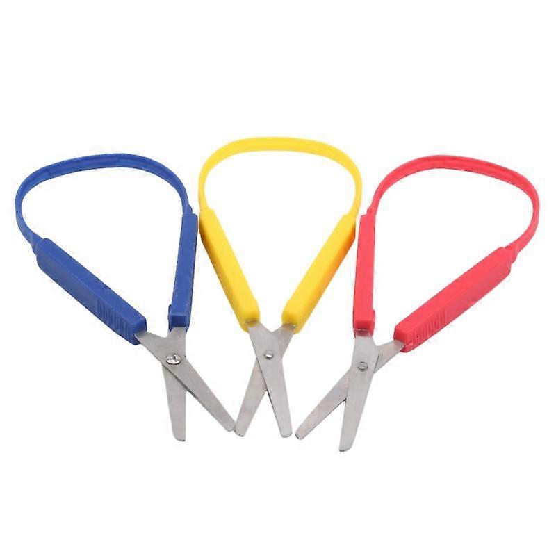 3 Pieces Loop Scissors for Teens and Adults Loop Scissors Adaptive Cutting Scissors Loop Handle Self-Opening Scissors Colorful Grip Scissors