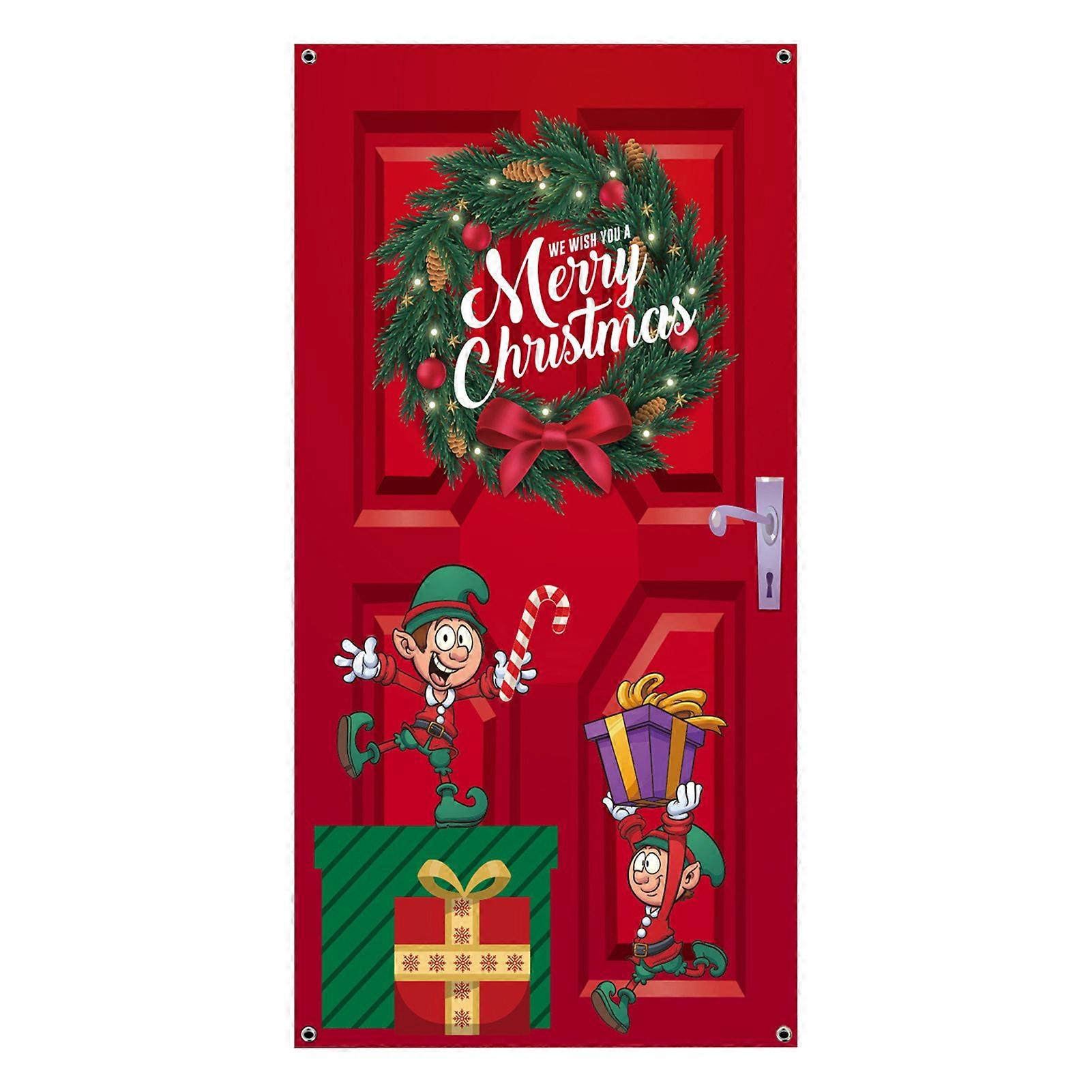 Christmas Door Cover Fade-resistant Santa Claus Pattern Wall Background Cloth for Festive Holiday Decoration