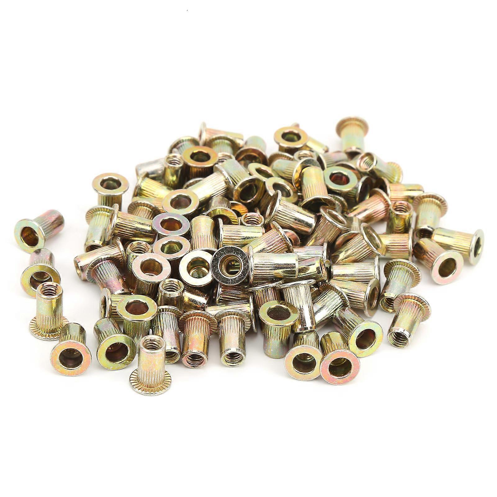 100Pcs Rivet Nut Color Zinc Plated Flat Head Threaded Nutsert Kit Hardware AccessoriesM4