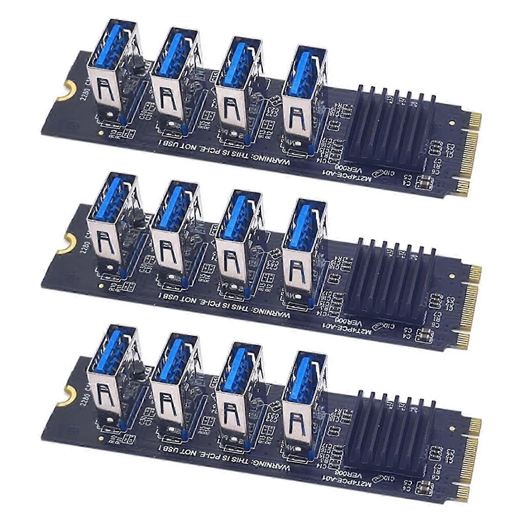 3PCS M.2 NVME KEY-M to 4-Port PCI-E Adapter Card Slot 1 TO 4 USB3.0 Graphics Card Expansion Card M.