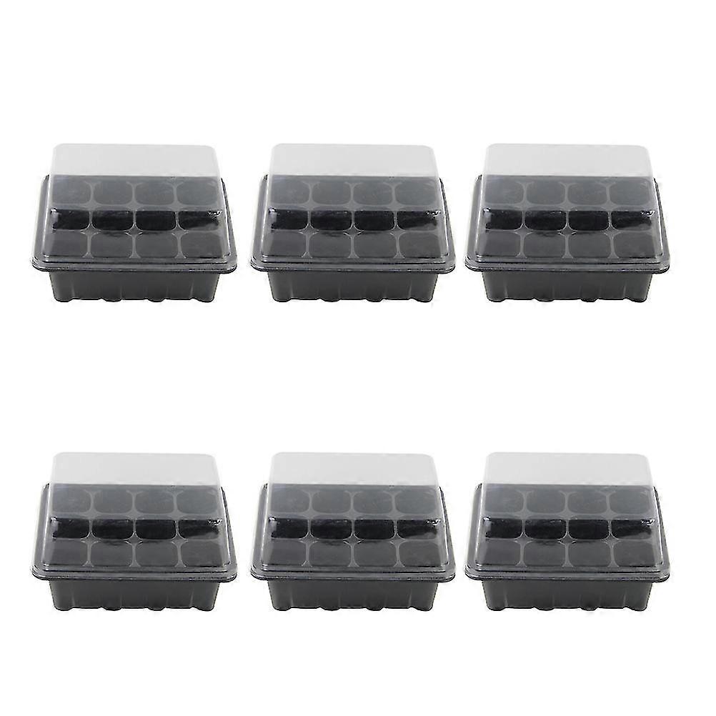 6pcs 12-cells Nursery Pots Tray Sprout Plate Tray With Transparent Lids For Gardening Bonsai (green)