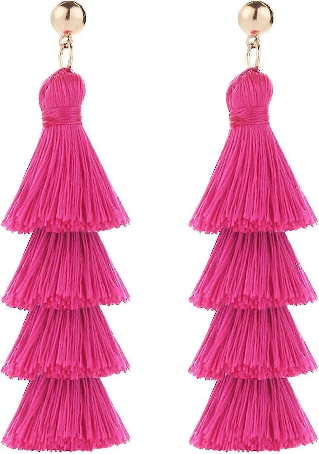 Tassel Earrings Handmade Tiered Thread Tassel Dangle Earrings