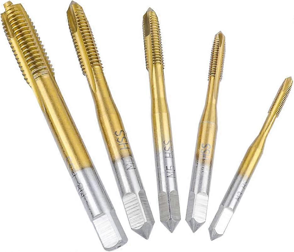 5pcs Straight Flute Taps, HSS Steel Metric Thread Machine Taps Titanium Coated Tapping Tool Assortment M3 M4 M5 M6 M8 for Thread Insert