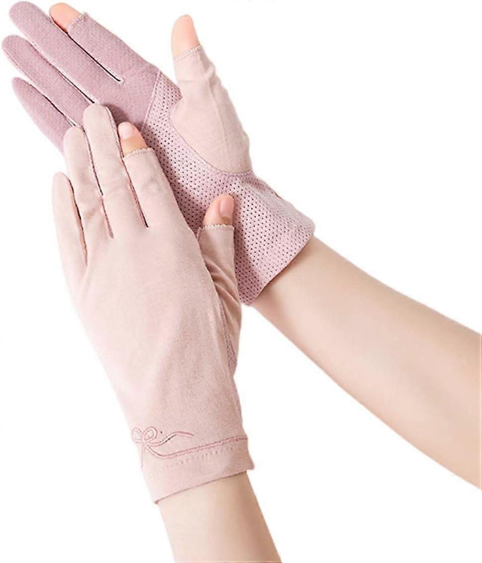 Dark Pink Sunscreen Summer Breathable Cotton Gloves UV Resistant Elastic Contact Gloves Cycling Gloves Sports Fitness Golf Running Work Fishing Hiking