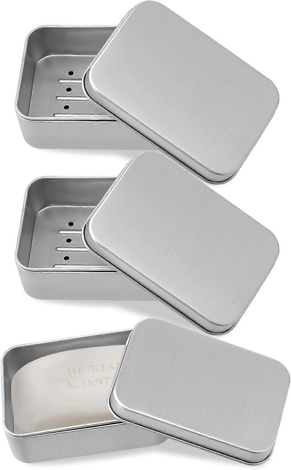 Aluminum Soap Box, 3 Soap Holders with Removable Draining Board, Plastic Free and Suitable for All Solid Soaps, Travel Soap Box, Metal Box, for Home o