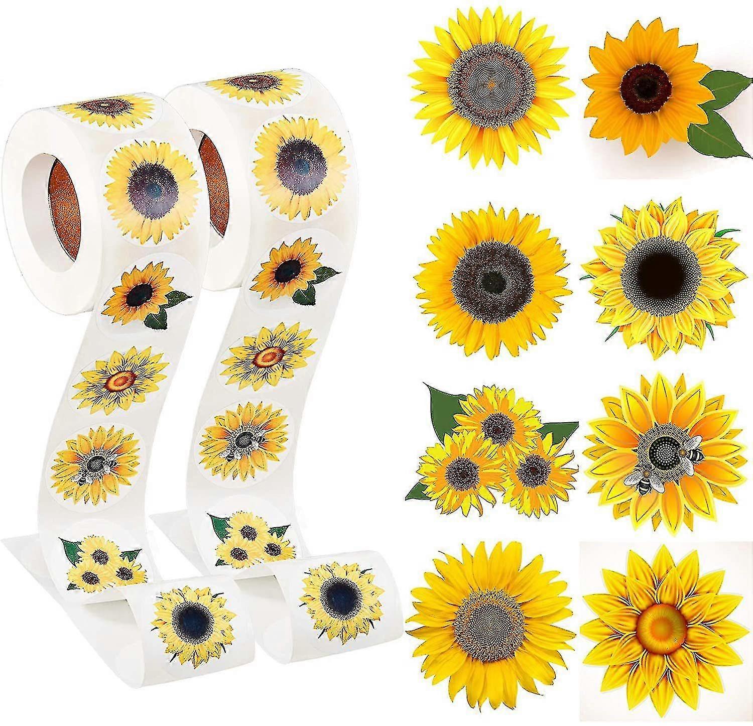1000pcs 1 "ملصقات عباد الشمس، الصيف عباد الشمس تسميات مع 8 أنماط عباد الشمس لاصق عباد الشمس