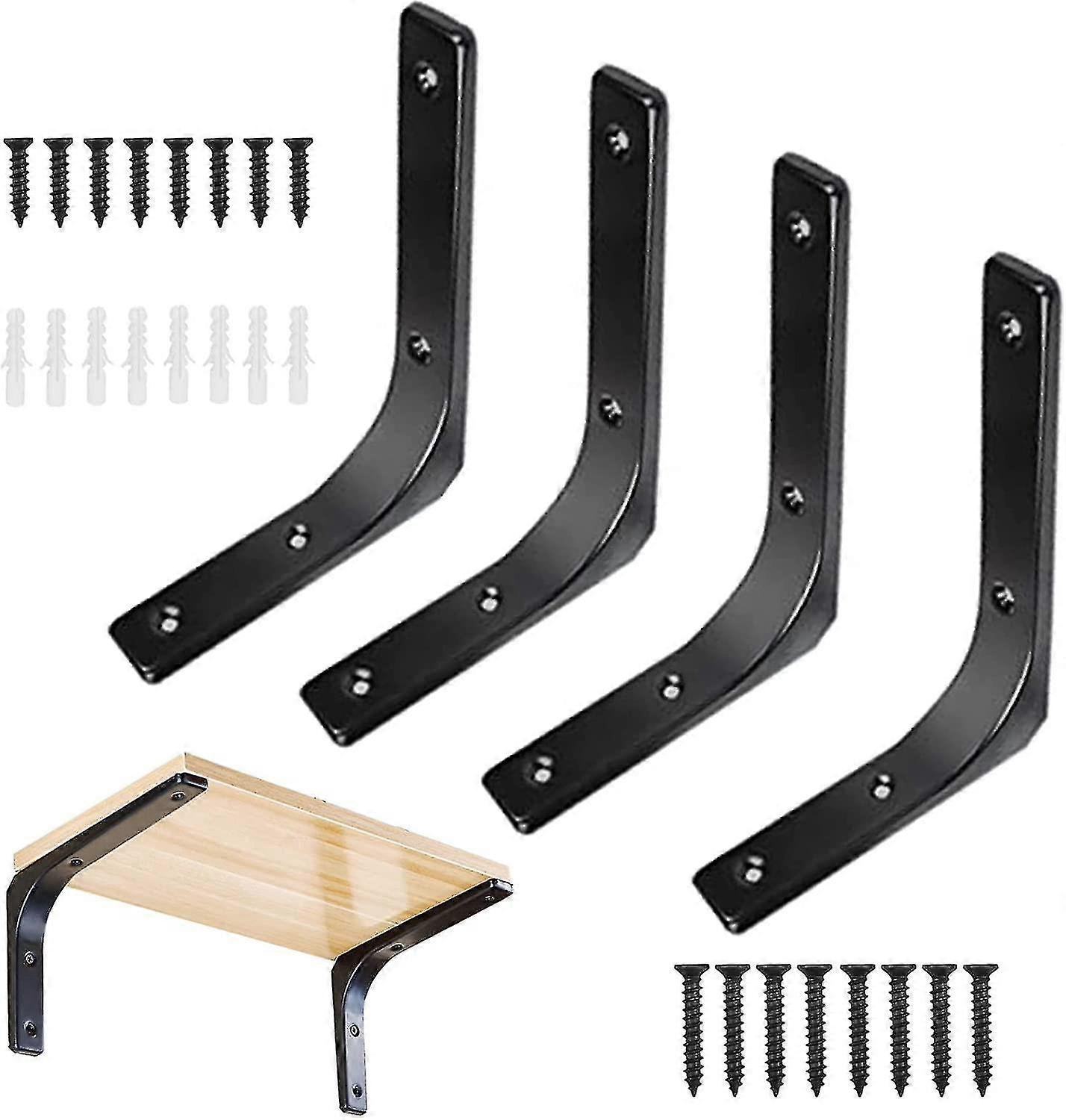 Betterlifefg-4Pcs Black Wall Shelf Bracket Metal Shelf Bracket Wall Fixing Bracket L Shaped Wall Bracket For Furniture Decoration Connection With Scre