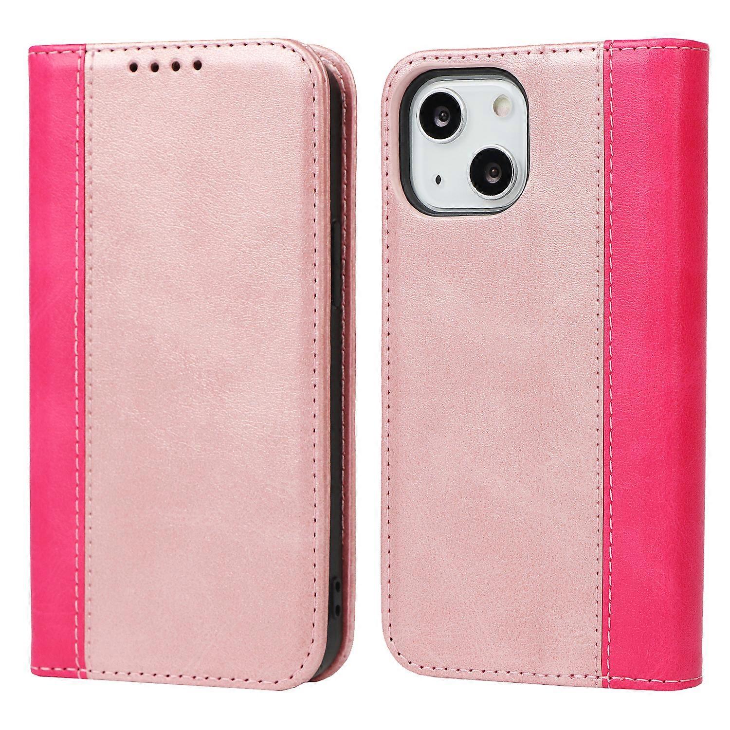 Bi-color Splicing Design Auto-absorbed PU Leather Wallet Phone Shell Case for iPhone 13 6.1 inch