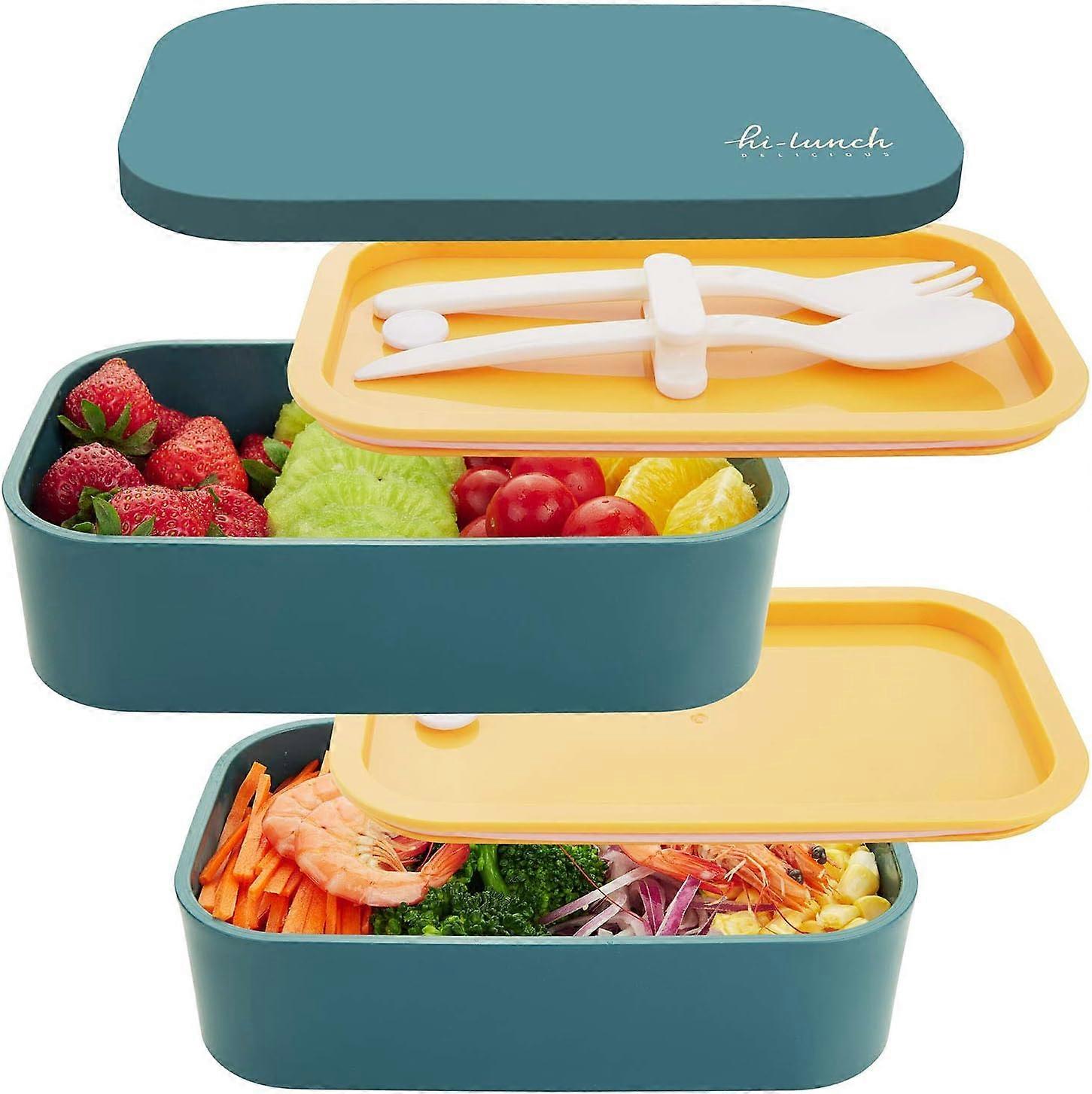 Lunch Box - 1.6L Lunch Container with Fork & Spoon - BPA-Free, Leakproof Lunch Boxes for Work or School Snack Packing (Blue)