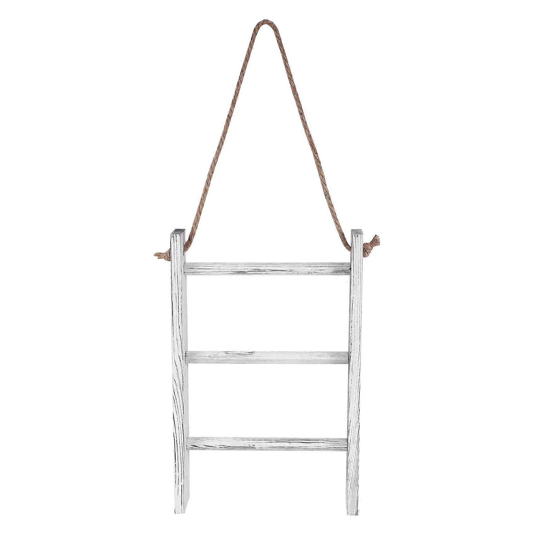 Wall-Hanging Towel Ladder Rustic Whitewashed Wood Countertop Ladder Farmhouse Decor Towels Rack wit
