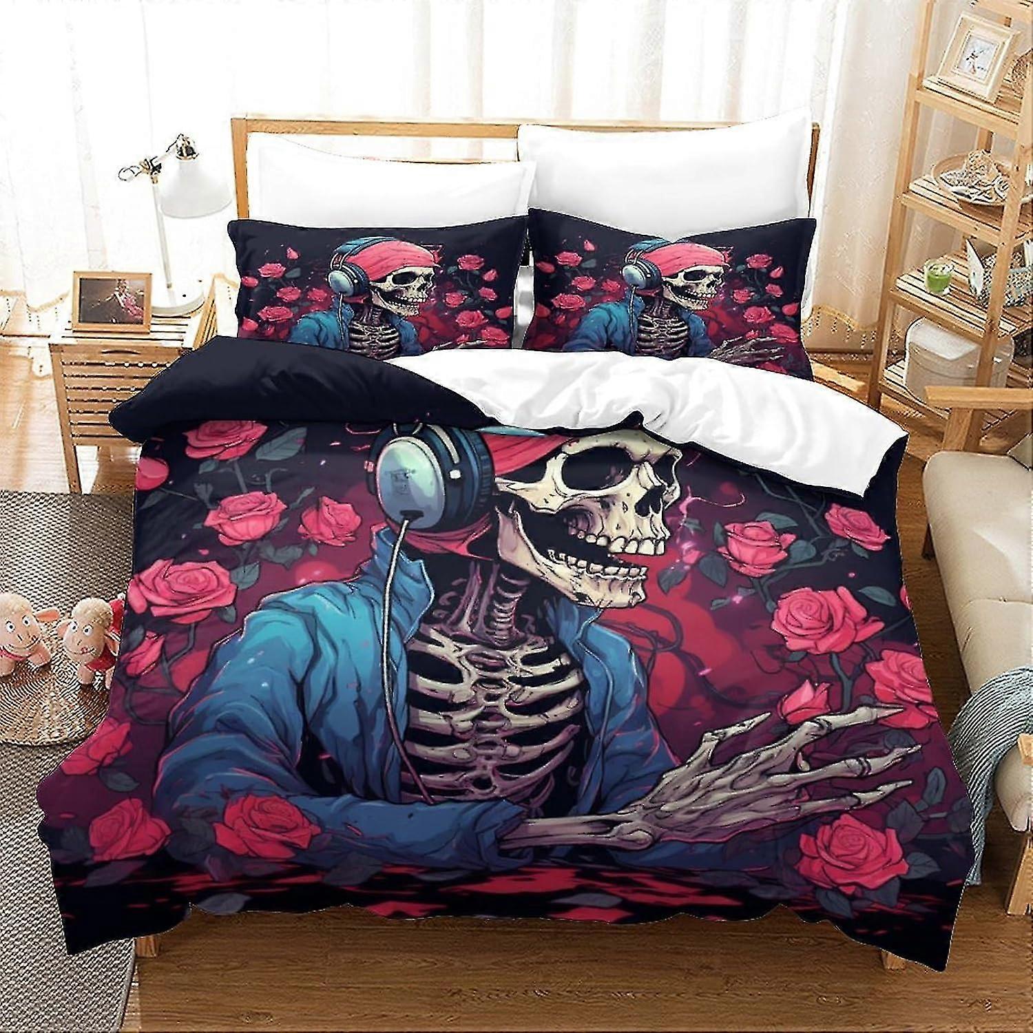o4285 Bed Sheets Human Skeleton Bedding Duvet Cover Set Game Controller 3D Printed Duvet Bedspreads Set for Adult Kids No Comforter King Bed Sheets fV